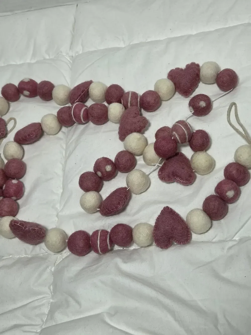 Love & Cupcakes Valentine's Day Hearts Pink Pale WoolFelt Farmhouse Garland Deco